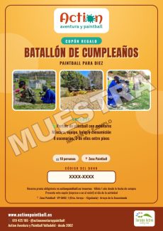 Muestra del bono regalo batallon cumpleanos de Action Paintball Valladolid