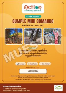 Muestra del bono regalo cumple mini comando de Action Paintball Valladolid
