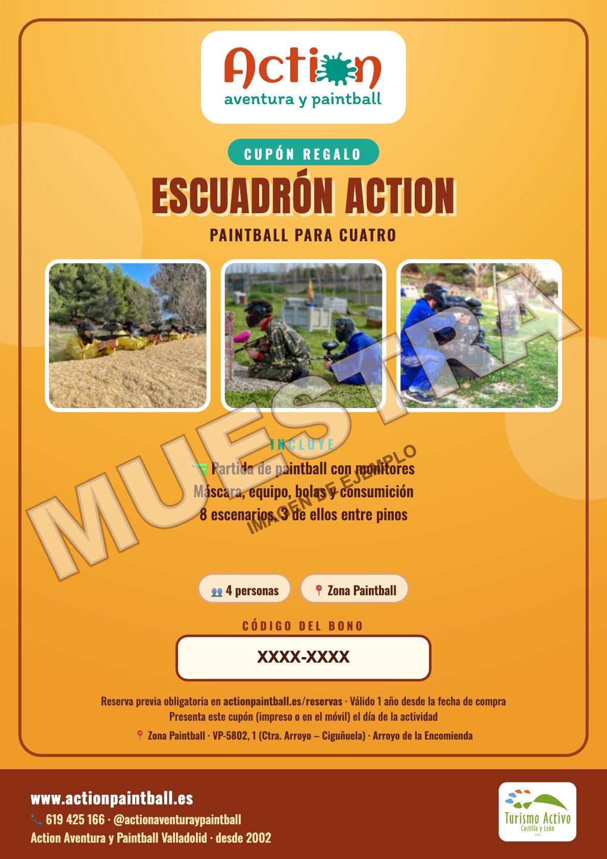 Muestra del bono regalo escuadron action de Action Paintball Valladolid