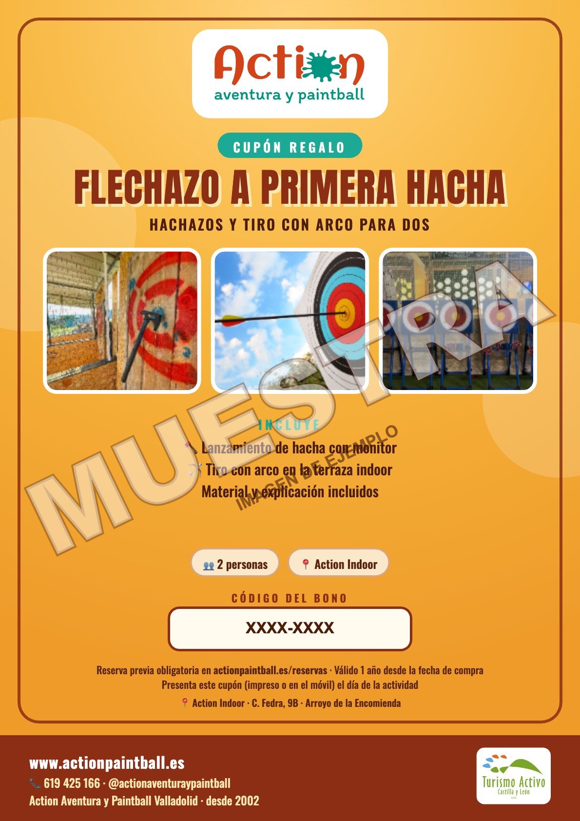 Muestra del bono regalo flechazo primera hacha de Action Paintball Valladolid